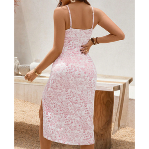 Robe de maternité en polyester à bretelles fines, motif floral, dos ouvert, fente latérale, coupe ajustée, pour la grossesse, tenue quotidienne ou de plage, vente en gros, bleu rose S XL - Product Image 3