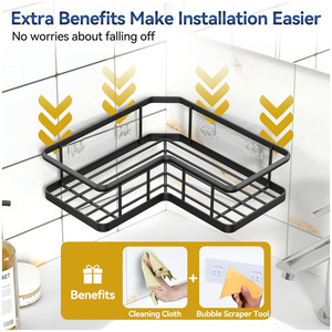 Estante de esquina para baño, negro, triangular, de 3 niveles, para artículos de cuidado personal - Product Image 2