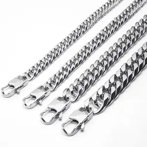 Hip Hop Double Link Lobster Engraved LOGO Stainless Steel Curb Chain 316l Stainless Steel Cuban Link Chain Cuban Bracelet