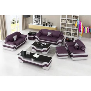 Elegant Purple Sectional Individual Sofa Set Genuine Leather Solid Wood Living Room Furniture Sofas