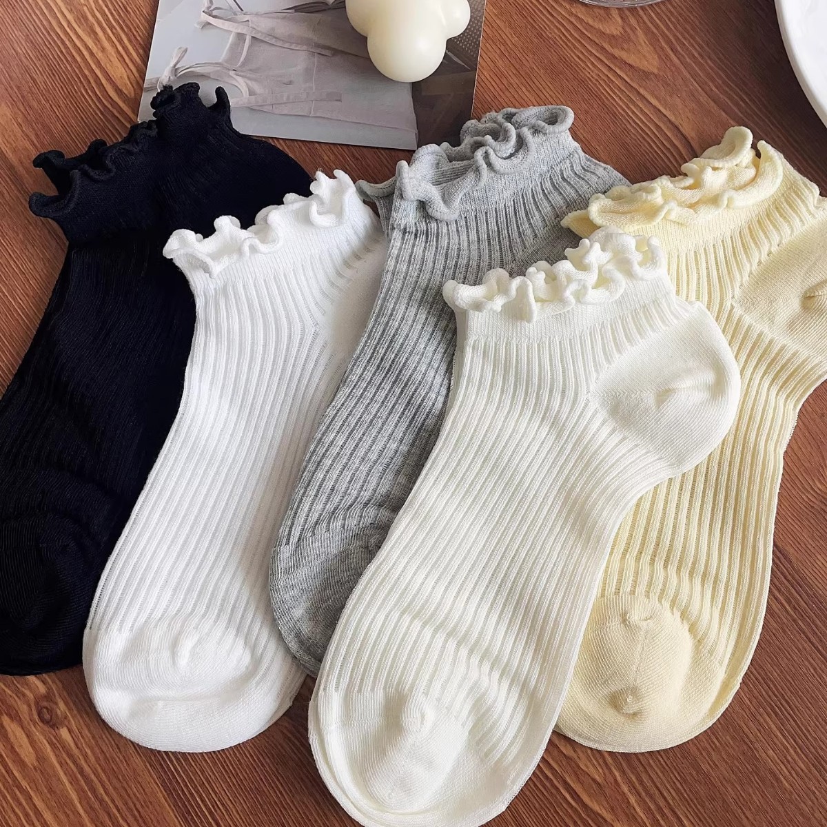Women's ankle socks [openwork lace trim - mixed colors]