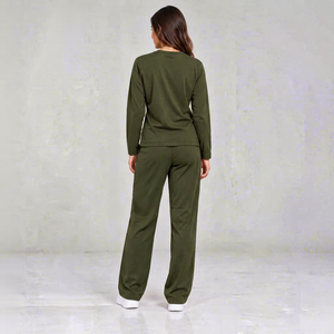 Survêtement en coton pour femme, manches longues, col rond, coupe ample, vêtements décontractés avec poches latérales et taille élastique - Product Image 2