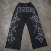 Pantalon de survêtement large décontracté coupe ample délavé à l'acide avec cordon de serrage et taille élastique style streetwear pour femmes et hommes