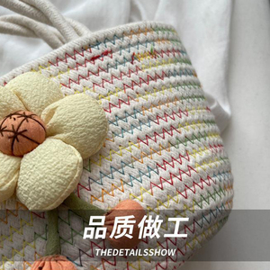 Factory Custom Logo Cotton Rope Woven <b>Bag</b> 2026 Summer Ladies Casual Handbag <b>Large</b> Capacity <b>Beach</b> Tote <b>Bag</b> - Product Image 6