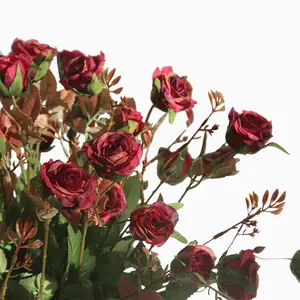 शादी के लिए गर्म बिकने वाले कृत्रिम शरद ऋतु रंग के फूल, घर की सजावट के लिए कृत्रिम गुलाब