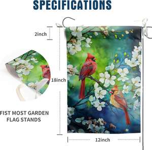 Drapeau de jardin décoratif double face 12x18 pouces pour l'extérieur, motif oiseaux cardinaux et fleurs de dogwood, collection Printemps-Été - Product Image 3