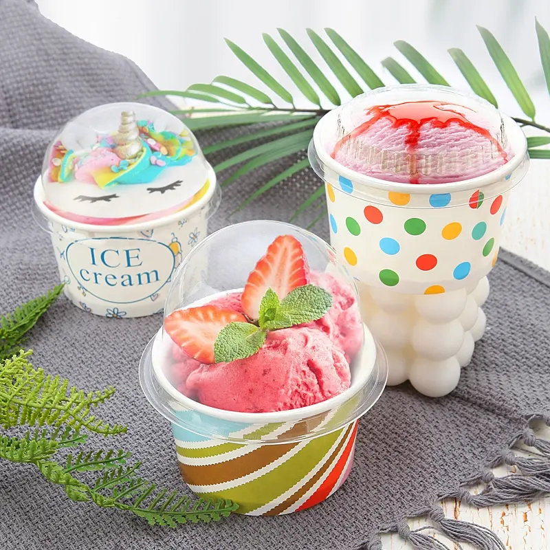 food grade recycled disposable 100ml 150ml 500ml icecream paper cup custom printed 3oz 5oz 8oz ice cream paper cups with lid