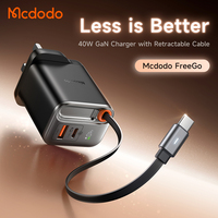 Chargeur de Voyage Rapide GaN Mcdodo 427 FreeGo 40W avec Câble Rétractable 65cm (USB-C + USB + Câble Type-C) PD3.0 PPS QC4.0