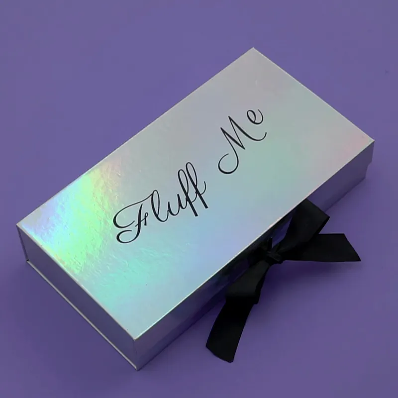 Holographic Iridescent Foil Shiny Box Custom Logo Printed Rainbow Laser Color Corrugated paper silver Mailer Box
