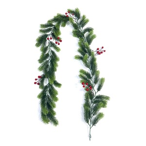 Guirnalda artificial de pino navideño con bayas rojas de 180 cm, decoración de plástico para escaparates navideños - Product Image 1
