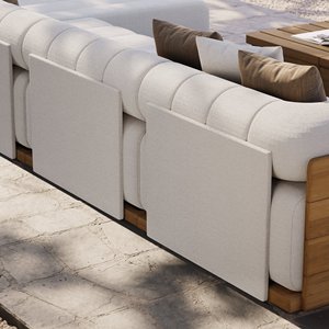Ensemble <span class=keywords><strong>de</strong></span> canapés modulaires d'extérieur en <span class=keywords><strong>teck</strong></span> <span class=keywords><strong>de</strong></span> haute <span class=keywords><strong>qualité</strong></span>, design moderne à touches <span class=keywords><strong>de</strong></span> piano, mobilier <span class=keywords><strong>de</strong></span> <span class=keywords><strong>jardin</strong></span> combiné pour cour, villa, parc - Product Image 6