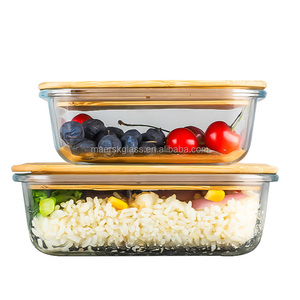 Boîte à lunch en verre disponible au micro-ondes, récipients de stockage d'aliments pour la maison et la cuisine avec couvercle en bambou - Product Image 3