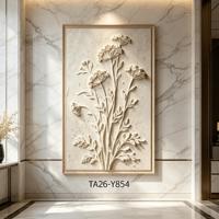 Lot de 2 tableaux muraux floraux en plâtre texturé, peinture botanique 3D neutre en relief, toile beige Wabi Sabi motif fleurs sauvages, décor encadré