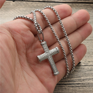 yunnique <b>Cross</b> Pendant Necklace Stainless Steel Gold Plated 60cm <b>Chain</b> Fashionable Jewelry Gift for Men Women - Product Image 4