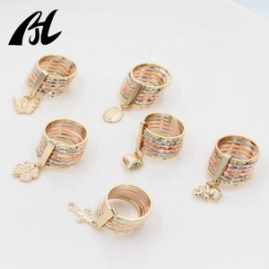 Set di Anelli con Ciondoli a Forma di Elefante, Croce, Vergine Maria, Cuore, Trifoglio e Farfalla, Placcati in Oro - Product Image 1