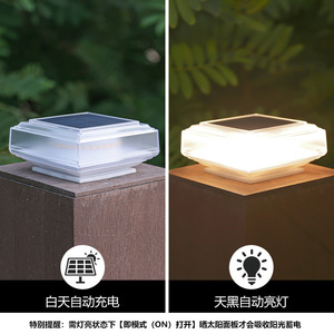 Lámpara Led de pilar con energía Solar, lámpara de pared transparente cuadrada para exteriores, resistente al agua, para decoración de barandillas de Villa y patio - Product Image 4