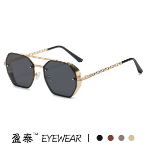 Lunettes de soleil Yingtai pour femme, monture métallique dorée, verres dégradés UV400, branches à chaîne tendance, protection solaire - Product Image 5