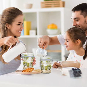 Offre Spéciale 12oz 350ml pot d'avoine de nuit récipient alimentaire yaourt avoine pot en <span class=keywords><strong>verre</strong></span> avec couvercle et cuillère - Product Image 6