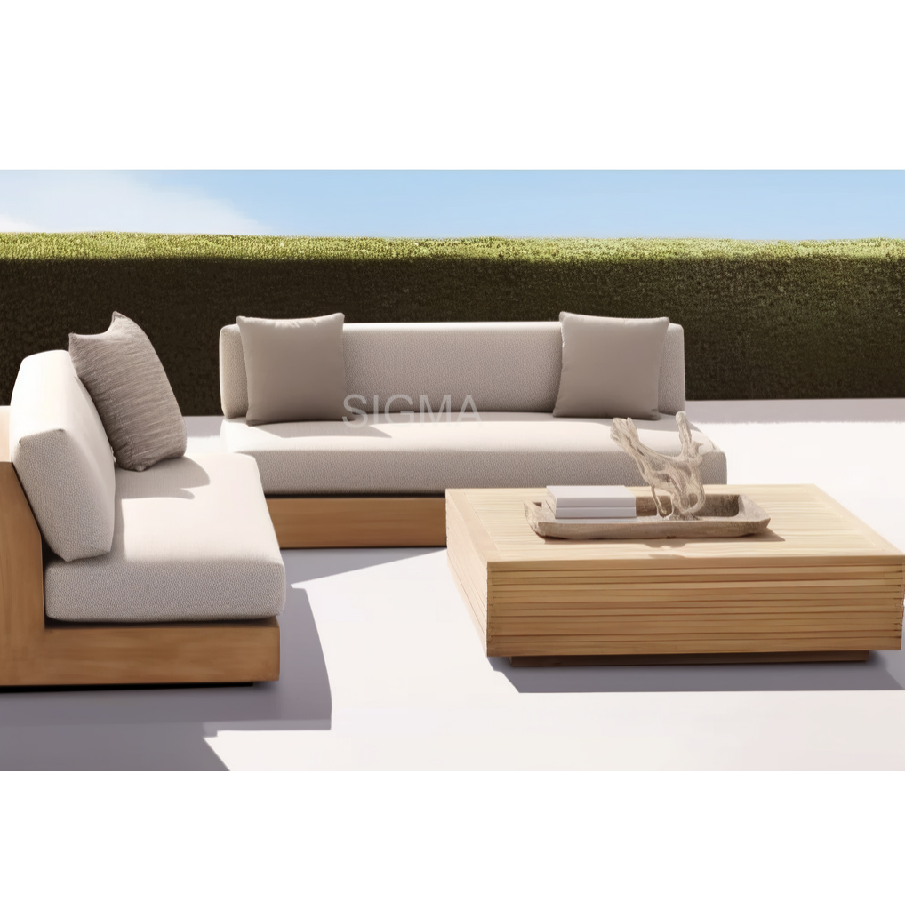Factory modern outdoor furniture sofa garden set all weather solid wooden teak garden sofa