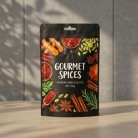 Sachets Doypack Personnalisés Entièrement Imprimés pour l'Emballage de Poudre de Piment, Refermables avec Fermeture Zip et Doublure en Aluminium