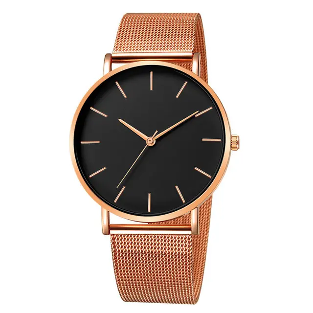 Black Quartz Watch Womenand Men Mesh Stainless Steel Bracelet Casual Wrist Watch Fashion Watches