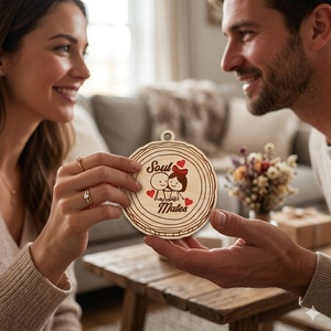 Juego de Adornos de Madera para Parejas del Día de San Valentín, Etiquetas Redondas de Madera con Historia de Amor Grabada con Láser, Decoración Romántica para Colgar en Bodas - Product Image 3