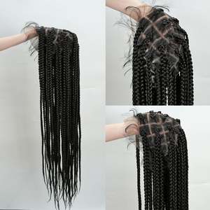 Perruque frontale en dentelle HD noire, tresses sans nœuds, extensions synthétiques en fibre haute température pour tressage complet - Product Image 2