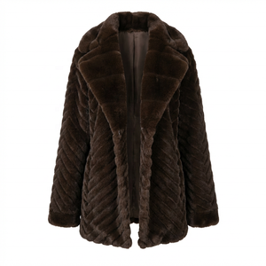 Cappotto Lungo da Donna Zeyu in Finta Pelliccia di Visone, Spesso, Tinta Unita, Scollo a V, <span class=keywords><strong>Estetica</strong></span> Premium Cappotto in Ecopelliccia Caldo, Ecologico e Antivento - Product Image 5