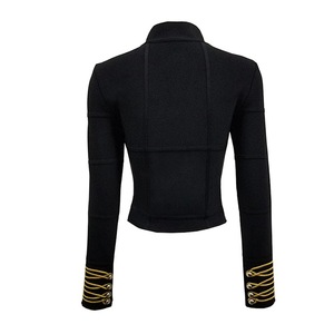<span class=keywords><strong>Veste</strong></span> noire à col rond pour femme, décontractée, à manches longues, boutonnée, coupe courte et ajustée, style Napoléon, pour le quotidien et la ville, Nouveauté 2026 - Product Image 3