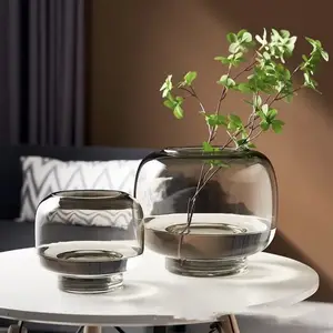 Nordic style design smoked, glass vase glass jar shaped round hand blown flower glass vase manufacturers/