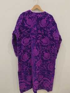 Robe Kaftan Longue Artisanale en Velours Violet à Imprimé Animalier, en Coton Suzani, Ceinturée, Style Bohème, pour Festival, Veste Élégante, Vêtement d'extérieur pour l'Hiver - Product Image 3