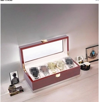 Laque en bois peinture fente montre conteneur boîte d'emballage cadeau organisateur étui logo personnalisé velours intérieur verre fenêtres