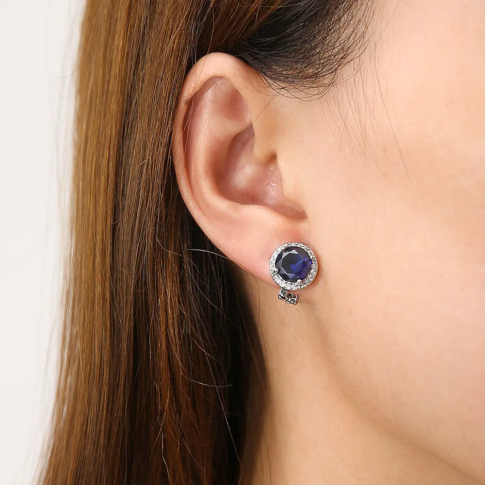 Alta qualidade Shinny Stud Earring Acessórios de jóias Iced Out Bling Crystal Star Flower Blue Zircon Clip Earring