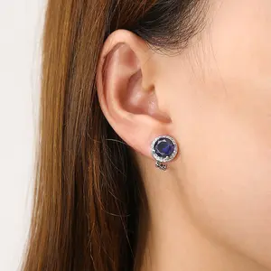 High-Quality Shinny Stud Earring Jewelry Accessories Iced Out Bling Crystal Star Flower Blue Zircon Clip Earring