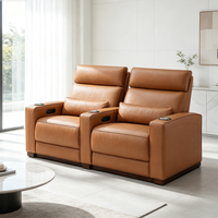 Moderne Elektrische Relaxsessel aus Echtleder, 2-Sitzer, Ausziehbar mit USB-Anschluss und Getränkehalter für Wohnzimmer & Villa
