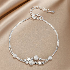 Bracciale a sfera in argento sterling 925 per donna, alla moda, coreano, regolabile, a doppio strato, con perline, gioiello con ciondolo per feste, idea regalo - Product Image 1