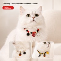Collier fantaisie pour animaux de compagnie en résine, motif crâne de dessin animé d'Halloween, avec perles citrouille et fantôme, pendentif amusant pour chats et chiens