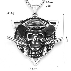 Collier pendentif crâne de cowboy occidental en acier inoxydable, bijoux de mode pour homme, cadeau, design géométrique asymétrique - Product Image 5
