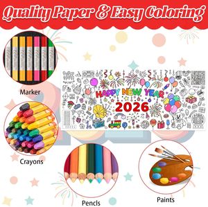 مفرش طاولة للتلوين والرسم بنفسك لعام 2026 مقاس 72*30 بوصة بتصميم الألعاب النارية والبالونات، لوح رسم للأطفال لتزيين الحفلات - Product Image 4