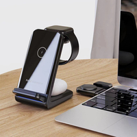 3-in-1 draadloze oplader voor iPhone, Samsung Watch en oordopjes, 15W magnetische oplaadstandaard voor bureau en nachtkastje, voordelige snellader