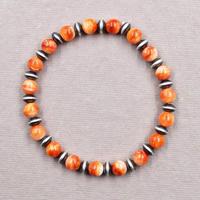 Pulsera Elástica Vintage Hecha a Mano con Perlas de Acero Inoxidable y Turquesa de Ostra Espinosa Naranja, Sin Níquel, Sin Plomo, Unisex