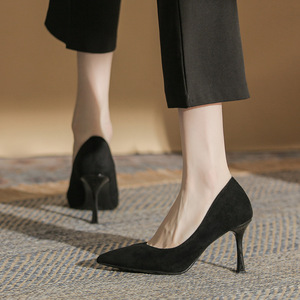 <b>Black</b> Suede Pointed Toe Stiletto Heel <b>Pumps</b> For Office Spring Women's Shoes 6685-8 - Product Image 4