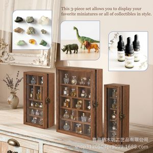 Solid Wood <b>Wall</b>-Mounted <b>Display</b> <b>Case</b> For Figurines And Ornaments With Glass Door And Keyhole Hanger - Product Image 2