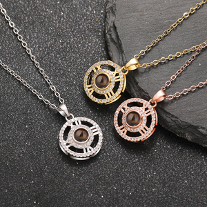 Gioielli alla Moda, Collana con Ciondolo in Rame Personalizzato con Proiezione Foto, Zirconi Trendy, Ti Amo, per Donne - Product Image 2