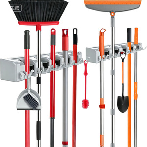 Wall-mounted <b>mop</b> stand storage rack with <b>spring</b> hooks kitchen cleaning tool organizer multi-functional <b>mop</b> holder and hanging ra - Product Image 6