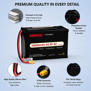 Batterie de drone intelligente haute capacité 285Wh/Kg 44.4V 16000mAh 5C pour photographie aérienne UAV, connecteur personnalisé OEM - Product Image 3