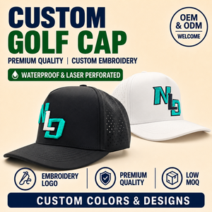 Casquette de golf 5 panneaux édition boutique, unie, imperméable, avec logo brodé personnalisé, faible MOQ, OEM, performance technique hydrophobe, style urbain - Product Image 1