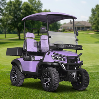 Voiturette de golf électrique violette homologuée pour la route, 2 places, sièges réglables, batterie au lithium, vitesse 30-50 km/h, autonomie 90 km, pour parcours de golf