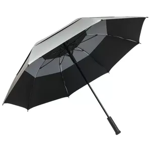Titanium silver UV coated vented layer golf umbrella with net design protection