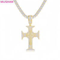 MUSHAN Jewelry Factory S925 Silver Rapper Hip Hop Jewellery Punk Style Moissanite Diamond Cross Pendant avec des colliers en cuivre